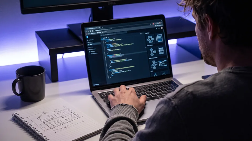 Developer reading an AI generated explanation of a private repository on a laptop
